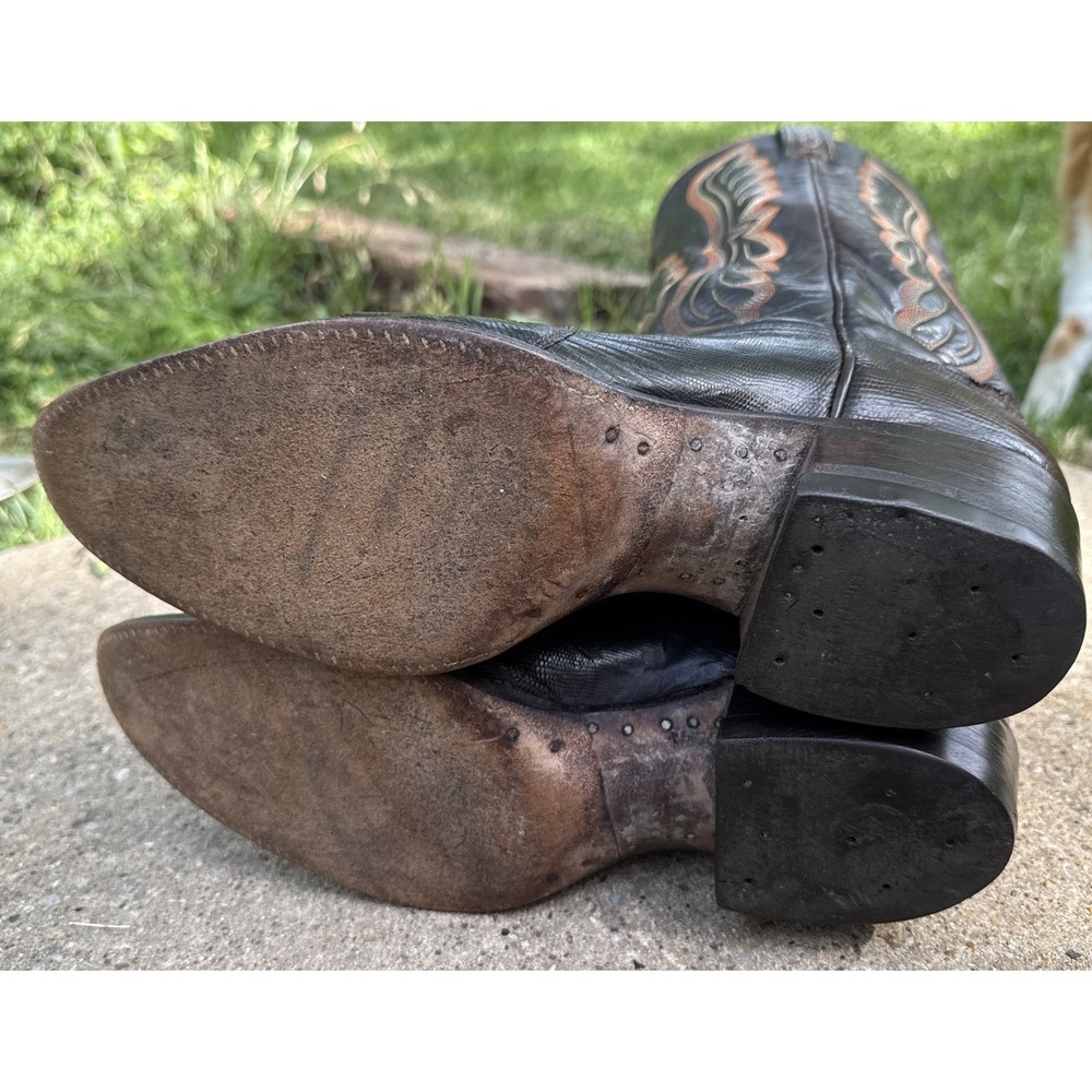 VTG Tony Lama Mens Brown Teju Lizard Skin Western Cowboy Boots 8536 Size 9.5 D - Picture 9 of 11